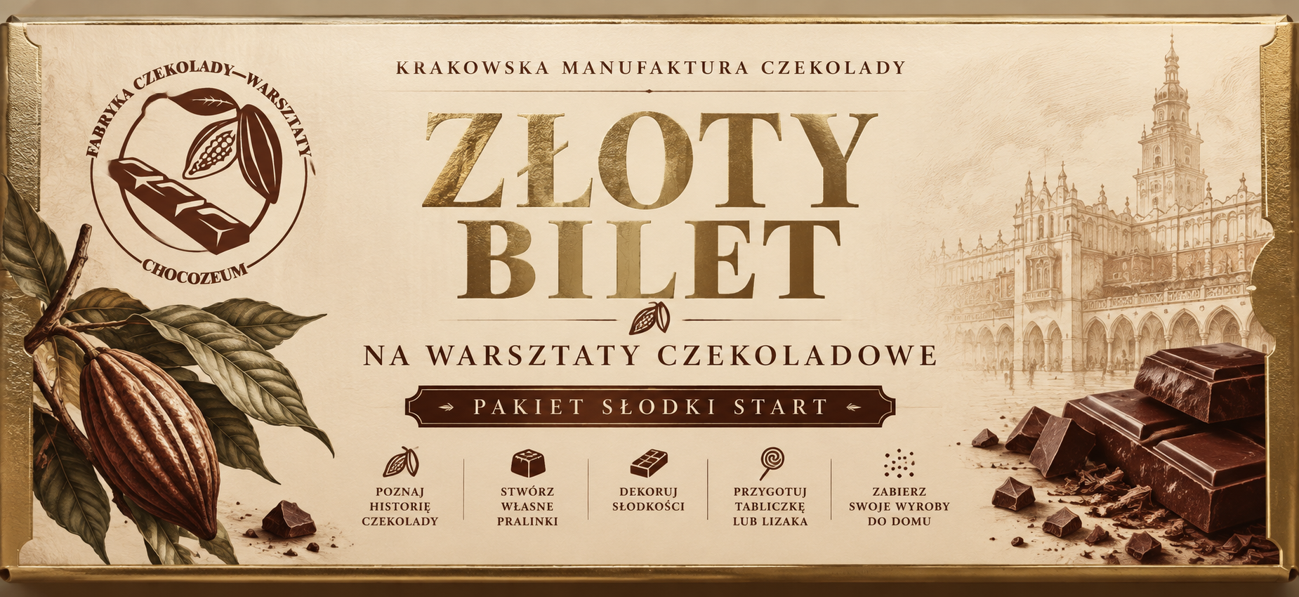 Obrazek produktu certyfikat Złoty Bilet – Voucher na Warsztaty Czekoladowe | Słodki Start - obrazek 1